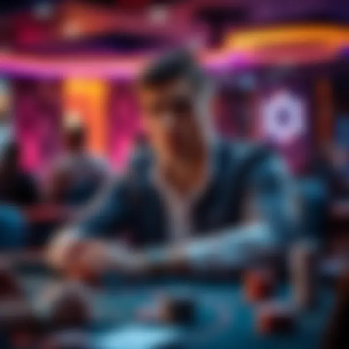 A player sits at a poker table, weighing options after a win, looking thoughtful and focused.