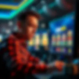 A frustrated player looking at a computer screen displaying casino games, showing difficulty in cashing out winnings.