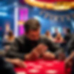 A distressed player looks at his cards on the poker table after losing a hand with Ace Queen against a Full House.