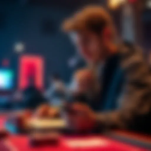 Player preparing for a poker tournament A focused player studying poker strategies and tips, ready for their first tournament