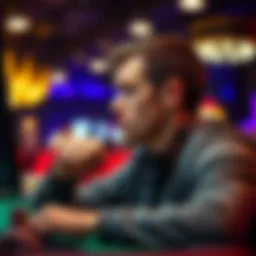 Player Reflecting on Gambling Career A thoughtful player reflects on his online gambling journey, showcasing his rise from low bets to significant wins, symbolizing his final decision to leave the industry.