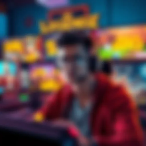 A gamer looks frustrated while trying to find the Postal Request Code for Legendz AMOE, surrounded by computer screens showing game graphics and promotional offers.