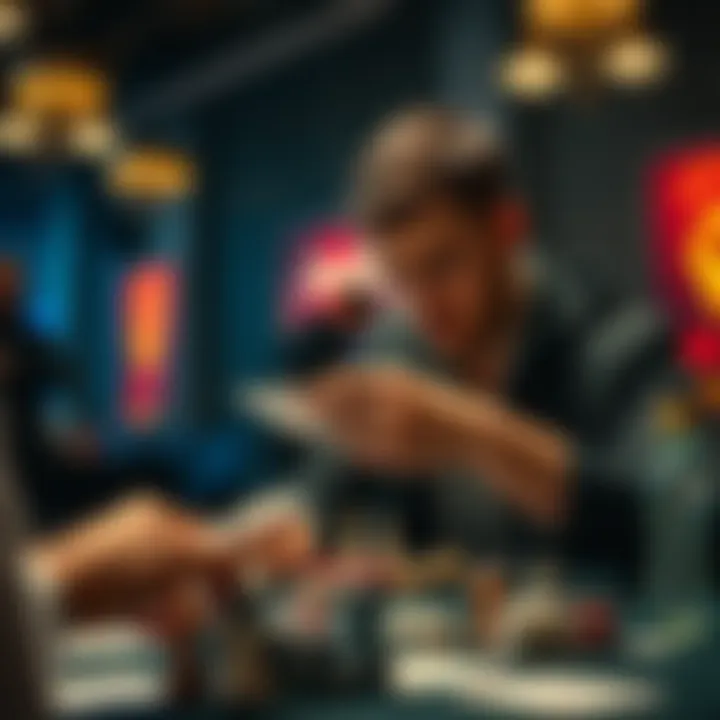 A player carefully analyzing their cards and possible moves in a strategic card game, focusing on the timing of donking.