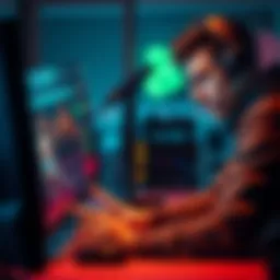 A focused player analyzing game stats and strategies on a computer, aiming to achieve the platinum level in an online game.