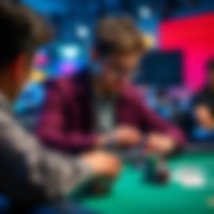 Player strategizing in a poker tournament A focused player at a poker table analyzing cards during a tournament, looking for strategies to win.