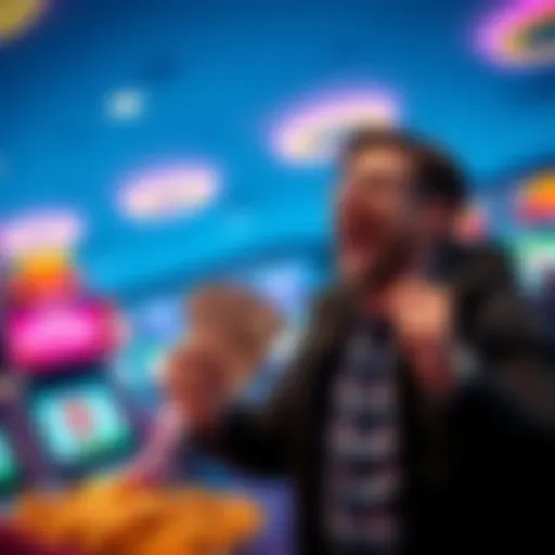 A player celebrating a big win at Mohegan Sun Casino, holding cash and looking excited after turning a $50 bet into a $550 win.