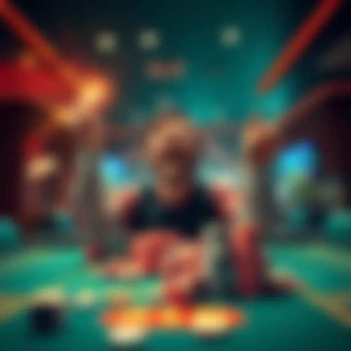 A player cheering at a craps table after a surprising win, surrounded by dice and chips.