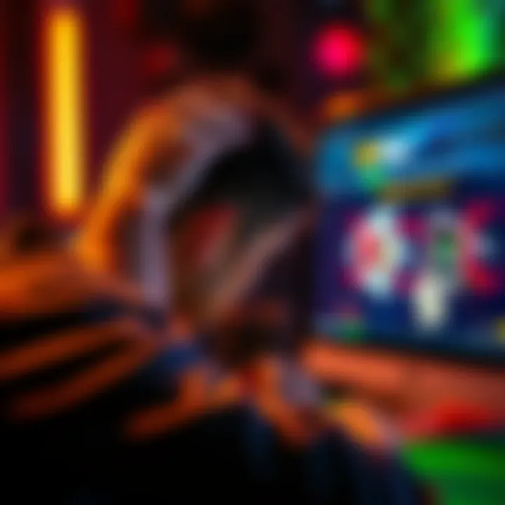A frustrated poker player holding their head, staring at a computer screen displaying GGPoker's website, with an indication of withdrawal problems.