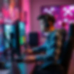 A person sits at a desk with a gaming computer, looking thoughtfully at the screen, contemplating reopening a game account.