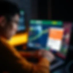 A person looking frustrated while using a laptop, with a screenshot of a betting website and a warning message displayed on the screen.