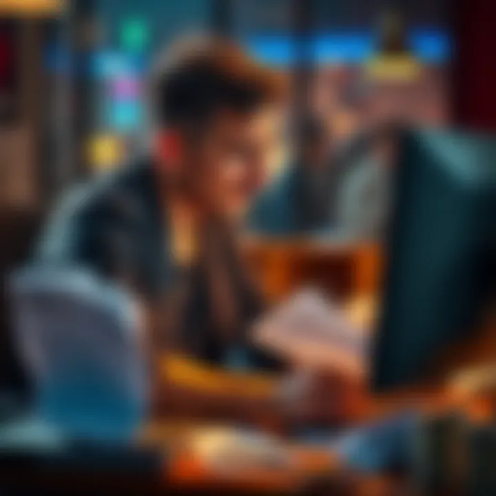 A frustrated player sitting at a computer with documents scattered around, trying to verify their online gambling account, showing confusion and disappointment.