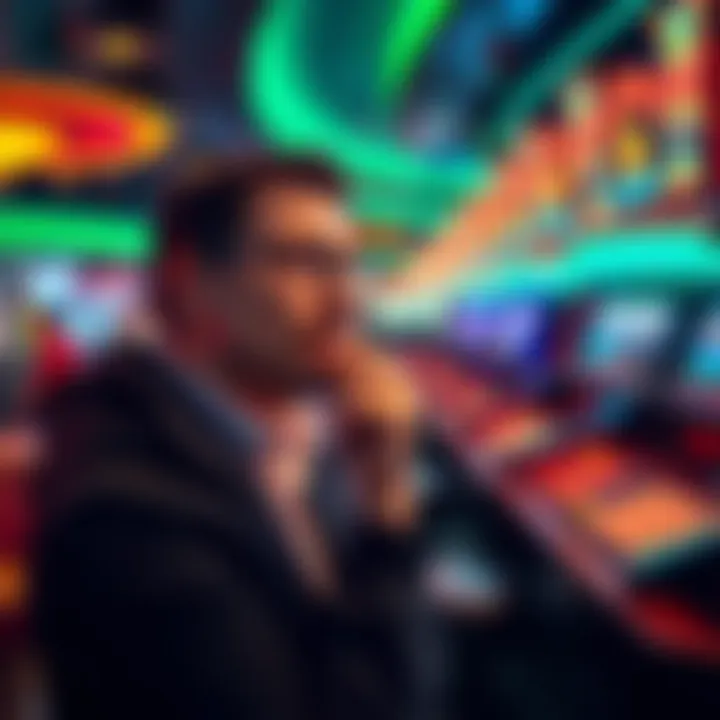 Player Adjusting Bets After Win A person contemplating their next bet after a big win at a casino, showing excitement and thoughtfulness.