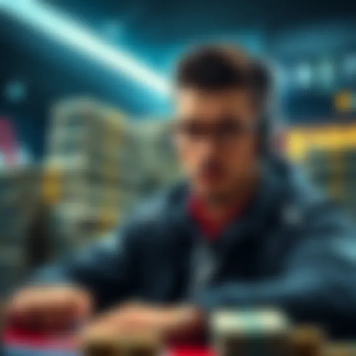 A determined player planning to reach Plat 4 in 41 days, with stacks of cash in the background representing a $1,400,000 stake.