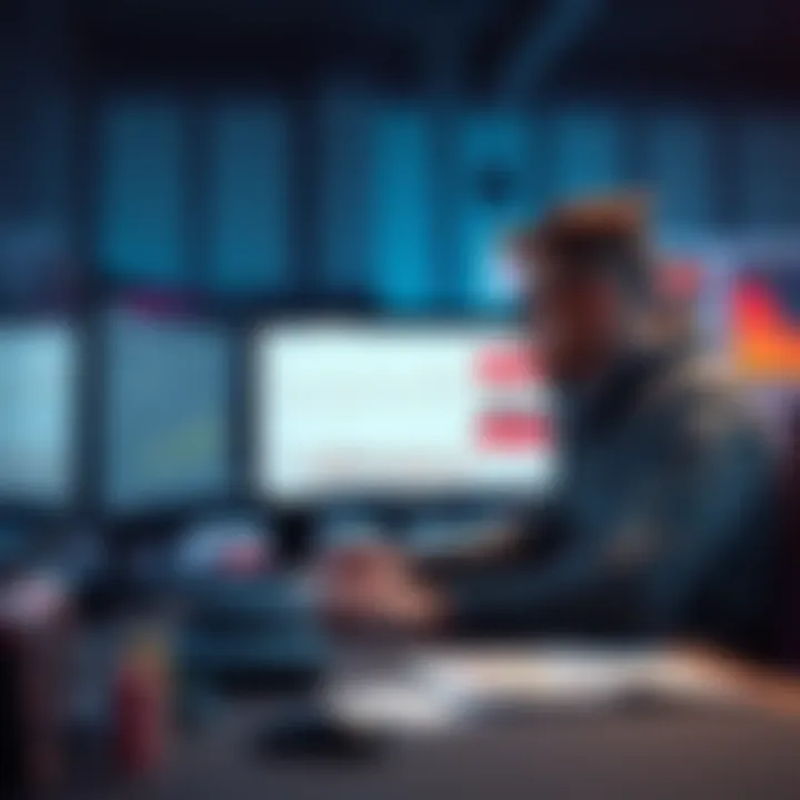 A focused player reviewing 25 years of hand histories on a computer, showing data charts and strategy notes