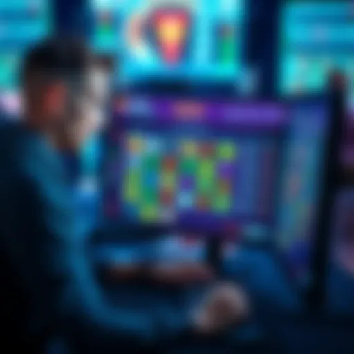 A person studying online betting strategies on a computer, focused on a screen displaying win multipliers.
