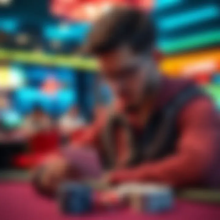 A poker player thoughtfully considers their strategy with AK against 3-bets in a casino setting.
