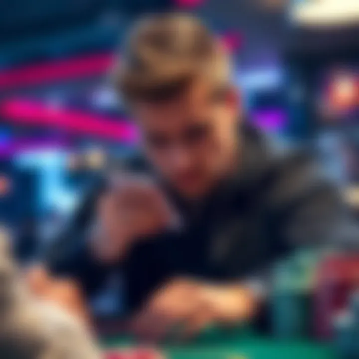 A poker player looks frustrated while reviewing his cards and opponents' moves at a $150 Mystery Bounty tournament.