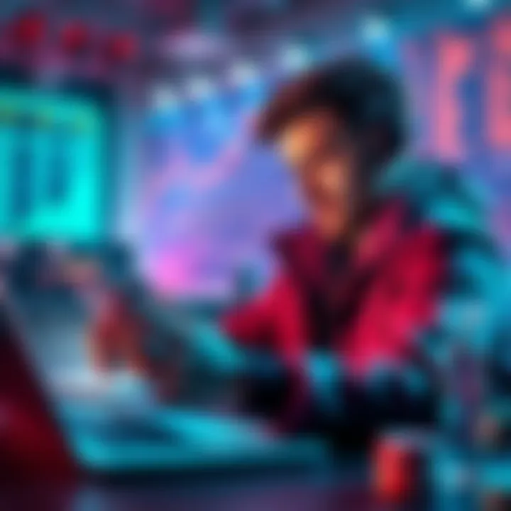 A poker player reviewing statistics on a laptop to improve tournament strategy