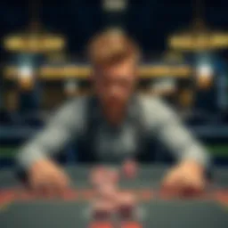 A person sitting at a blackjack table, looking worried after placing a risky bet, with chips in front of them.