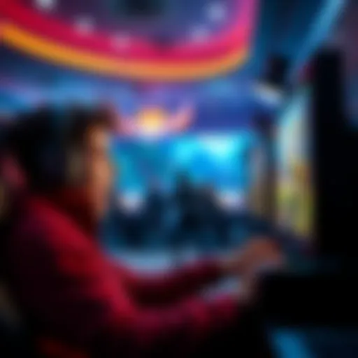 A player focused on the screen while playing Atlantis, showing excitement and determination in a gaming environment.