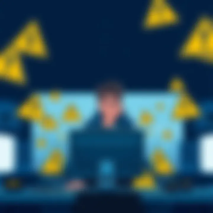 An illustration showing a frustrated player sitting in front of a computer, surrounded by warning signs, symbolizing their ban from the game.