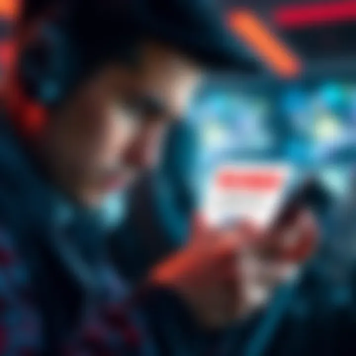 A frustrated player looking at their device with a notification of a permanent ban from Fanatics after winning 100 dollars.