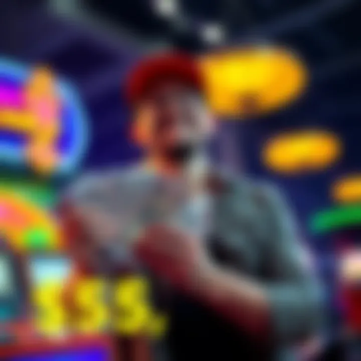 A joyful player holding cash and smiling after winning $55,000 in a game, showing relief and gratitude