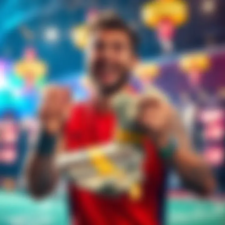 Player celebrating a big win A joyful player holding cash and smiling after winning a large amount of money