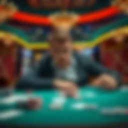 A player looks frustrated at a blackjack table, with cards and chips scattered around.