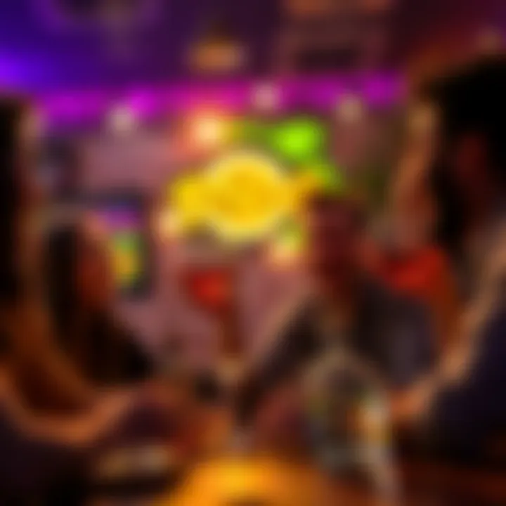 A person happily participating in a blind-picking game while sipping Patrón tequila, surrounded by friends and laughter.