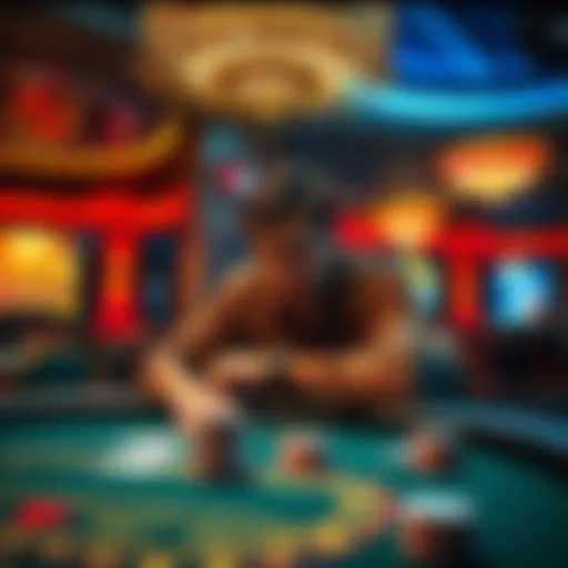 A player sitting at a blackjack table with a worried expression, surrounded by casino lights and chips, reflecting on being backed off from play.