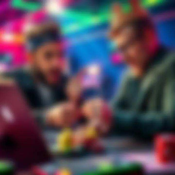 A player analyzing their winnings on a laptop with excited expressions