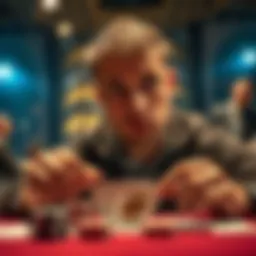 A player looks puzzled at their cards in a card game, unsure about the best move while facing a challenging situation.