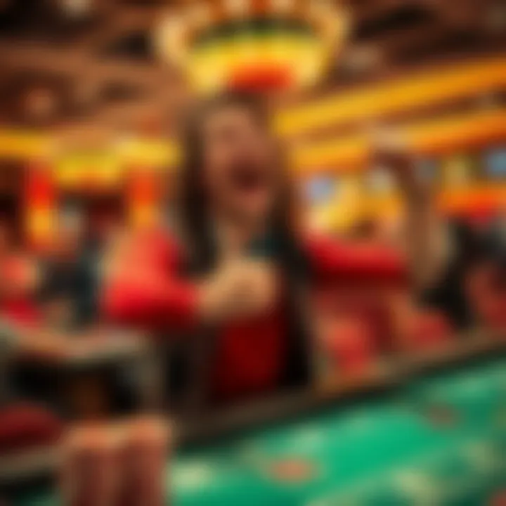 A joyful player celebrating a big win at the craps table in a casino, showing excitement and triumph after betting 220 Euros