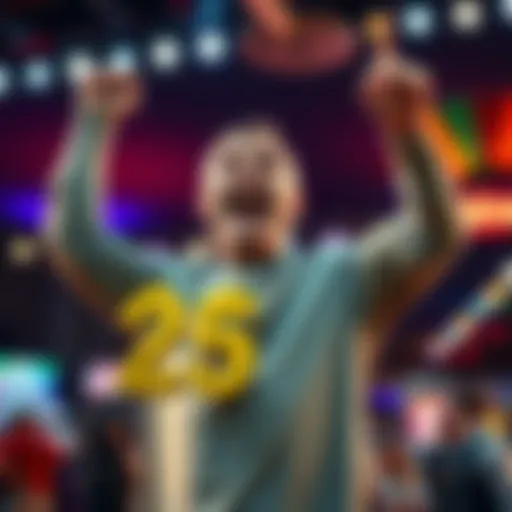 A happy player with arms raised in excitement after winning a huge cash prize