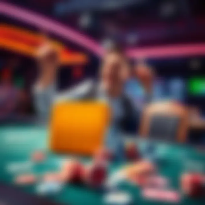 A happy player celebrating a big win at a gaming table with chips and cards scattered