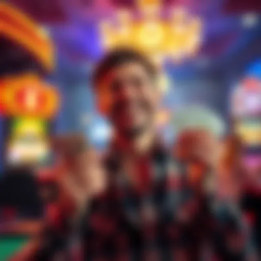 A happy person holding cash and smiling after winning a game