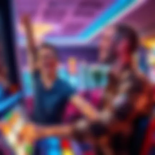 A player joyfully celebrating a $2.40 win next to a friend at a slot machine