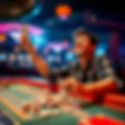 A person joyfully celebrating a win at the Bubble Craps table, with chips and cash in hand, showing excitement for their gambling success.