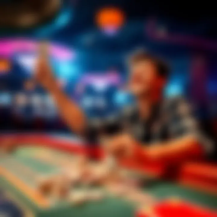 A person joyfully celebrating a win at the Bubble Craps table, with chips and cash in hand, showing excitement for their gambling success.