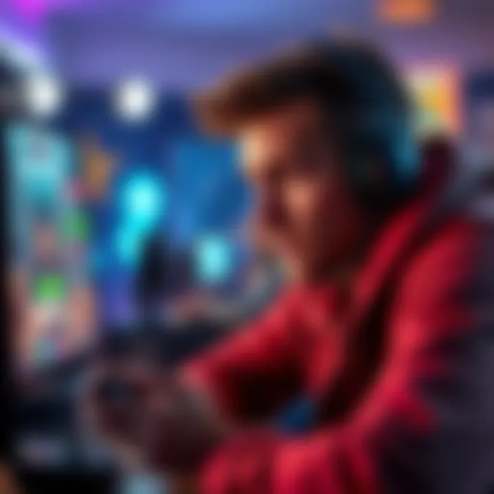 A gamer looks frustrated while dealing with unexpected interruptions in a video game, focused on their screen and controller.