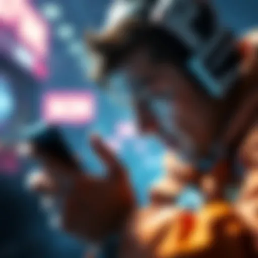 A focused player intensely tracking a bonus on their device, showing determination and excitement.