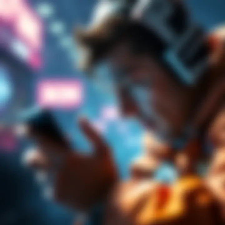 Player chasing a bonus A focused player intensely tracking a bonus on their device, showing determination and excitement.