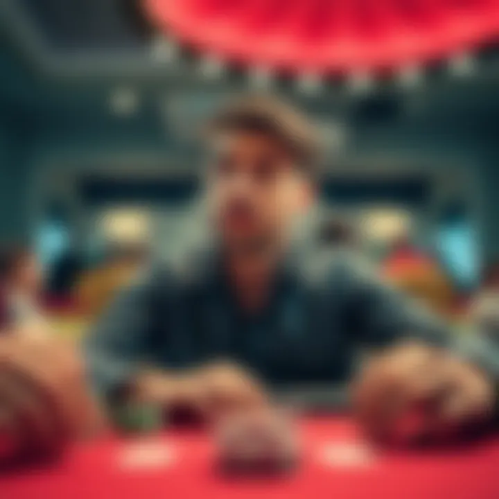 A player looking thoughtful at a poker table, weighing the decision to stay or move to a new table, showing chips and cards on the table.