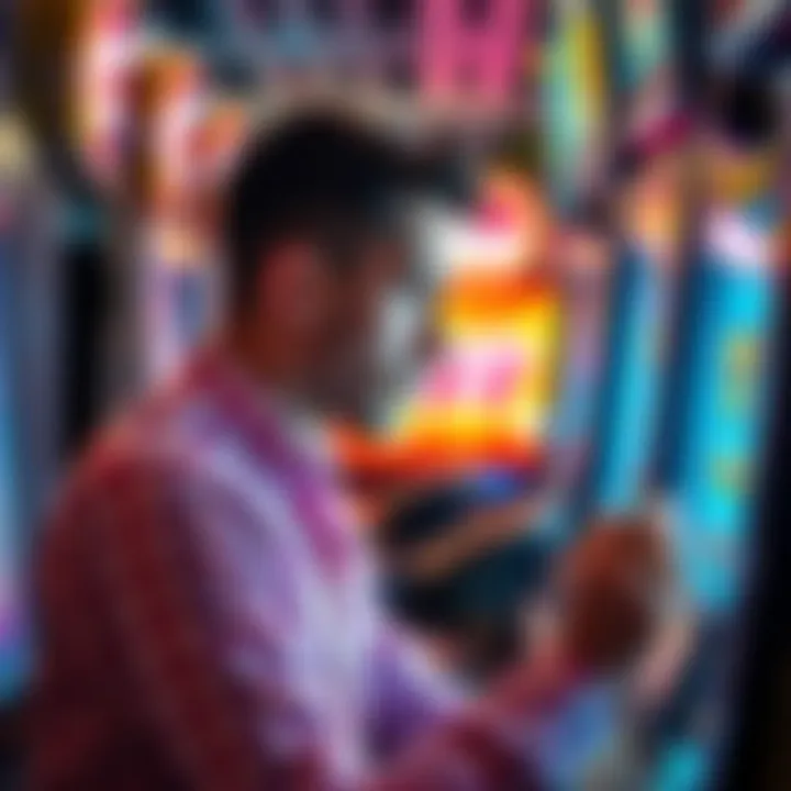 A player looking at a slot machine with mixed feelings about payouts, considering whether to cash out or dispute