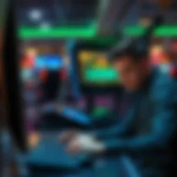 A person sitting at a computer looking disappointed, showing a screen with reduced bonus winnings. The environment resembles an online casino setup.