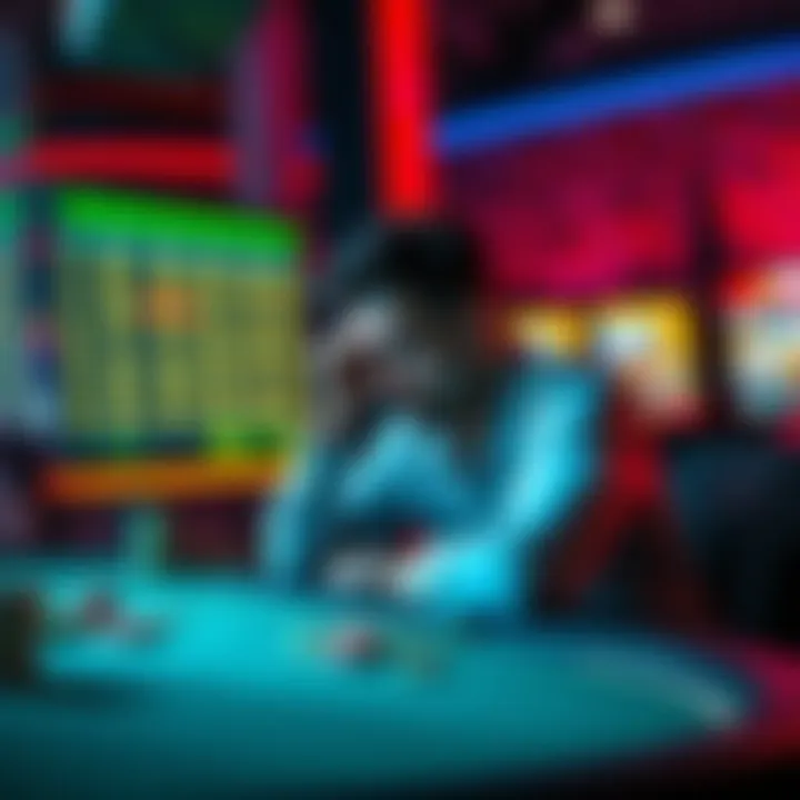 A frustrated player sitting at a gaming table looking at a screen showing losses, symbolizing challenges after reaching 95% RTP.