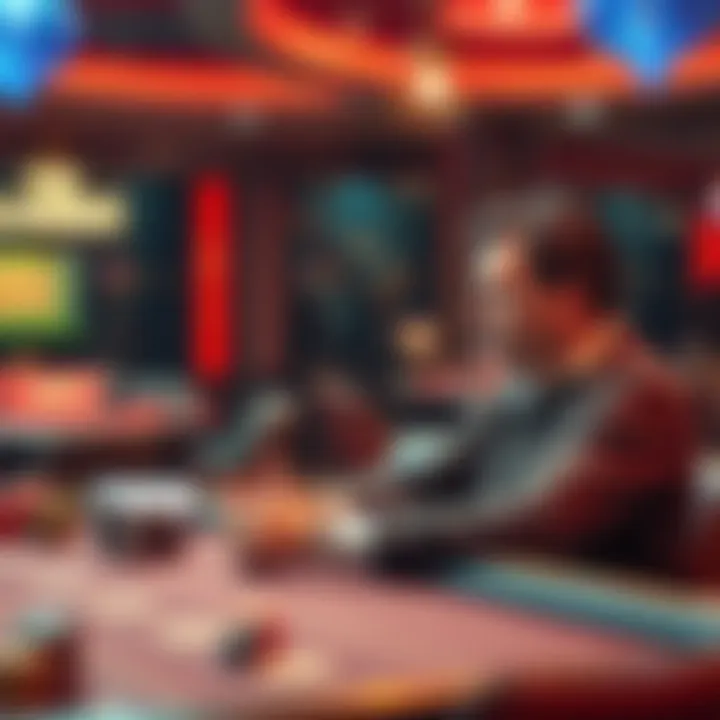 Player discussing gambling experiences A person sitting at a casino table sharing their thoughts on gambling and strategies, looking focused and thoughtful.