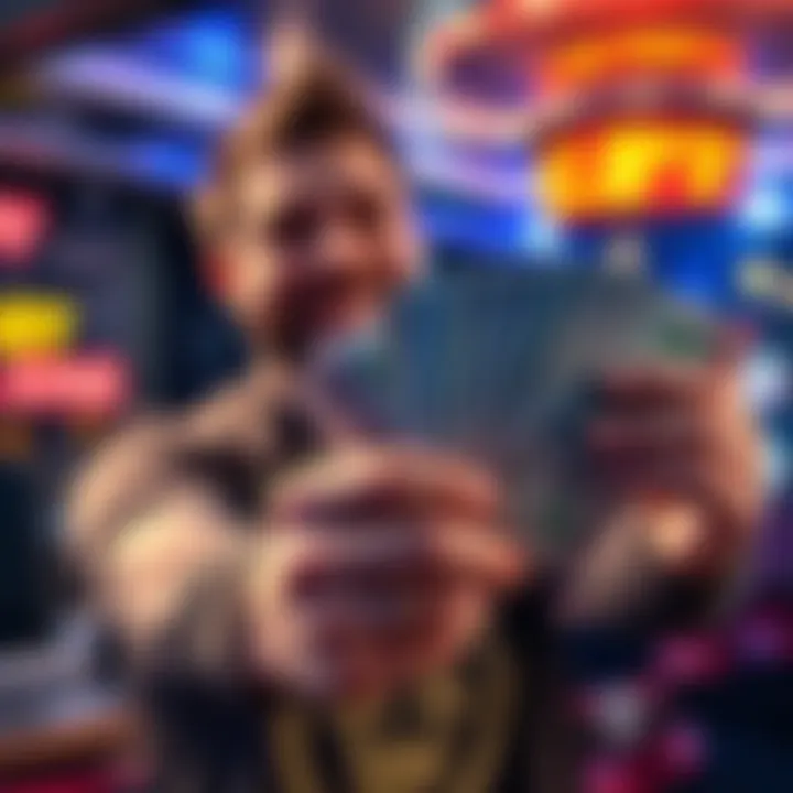 A person joyfully holding cash, symbolizing a big win and plans for a house purchase.