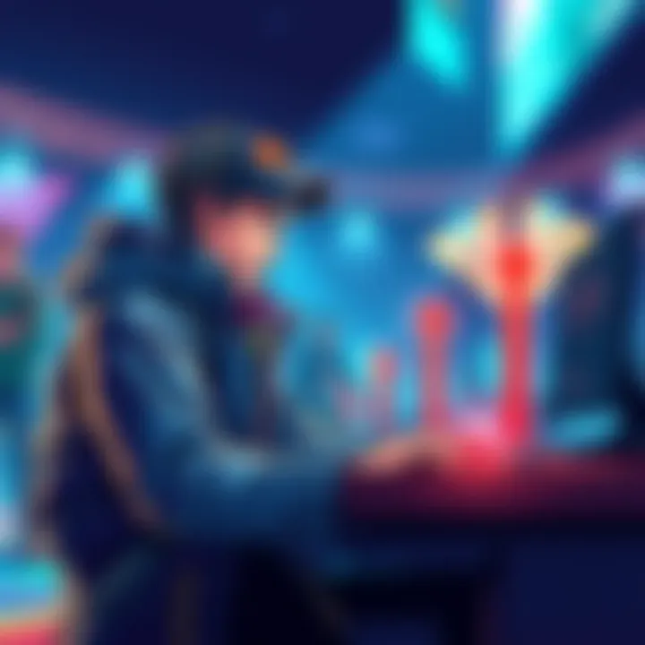 An illustration of a character gaining experience points while playing a video game, showing progress and strategy tips from experienced players.